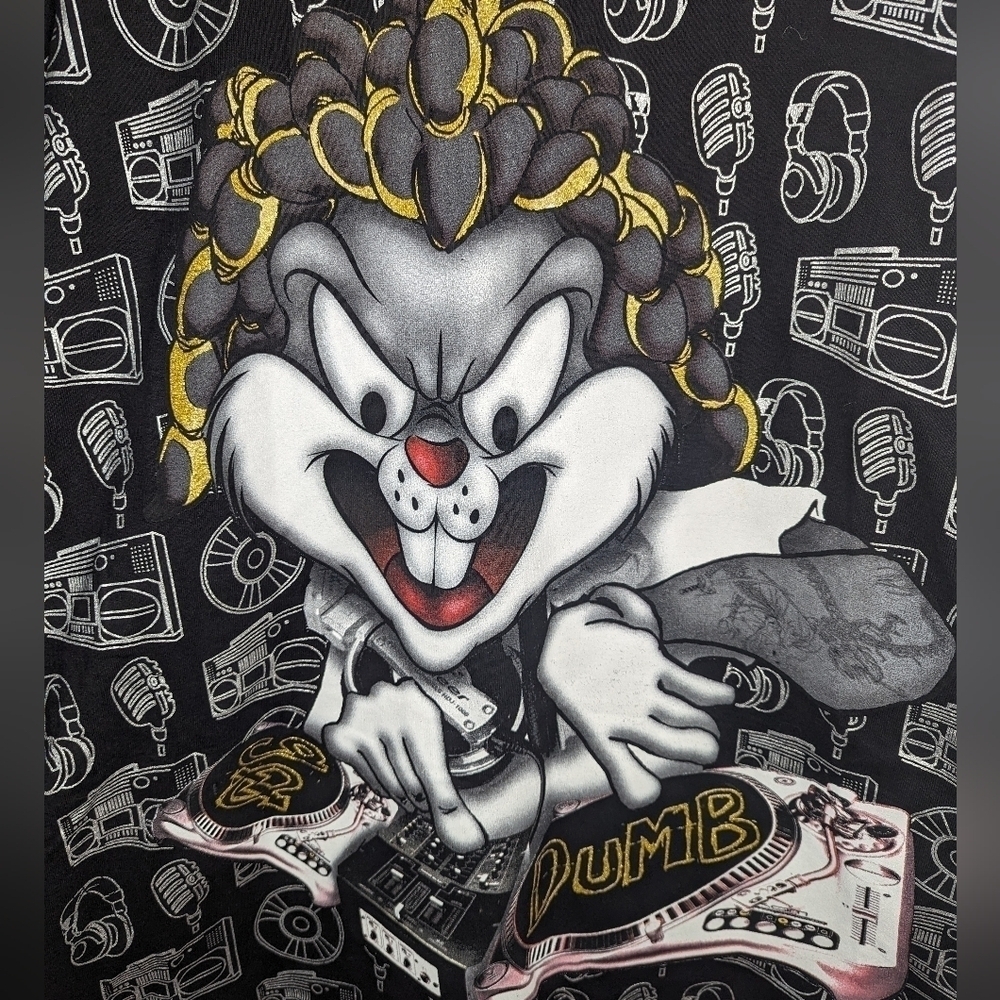 Vintage pro tag bugs Bunny warner brothers AOP DJ Music T-shirt Mens 3XL Tall - Picture 3 of 4